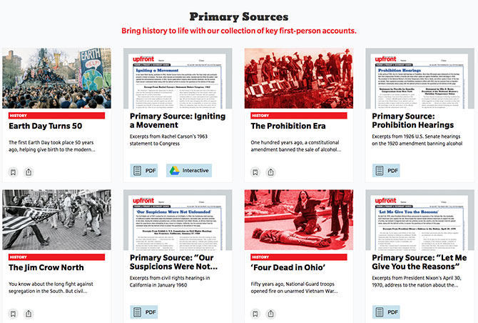 screenshot of Upfront primary sources links
