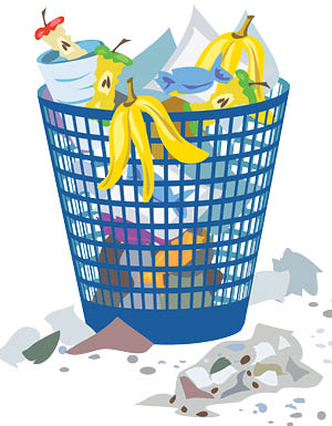 Illustration of a trash bin overflowing with garbage