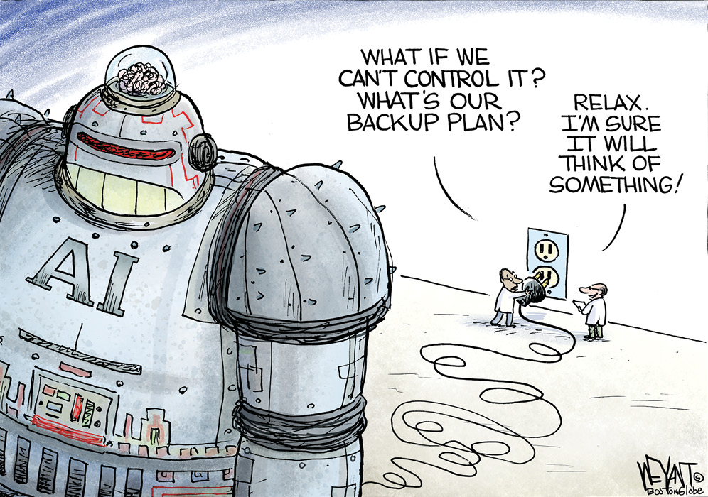 Comic of scientists not having back-up plan if A.I goes haywire