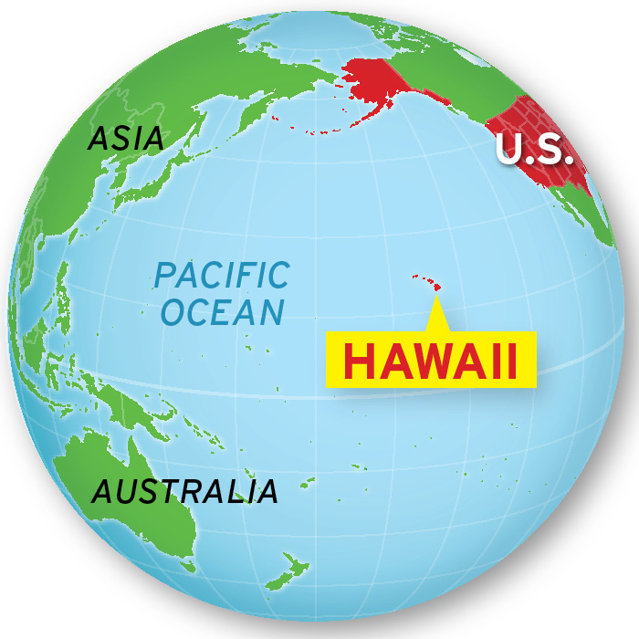 World map highlighting Hawaii