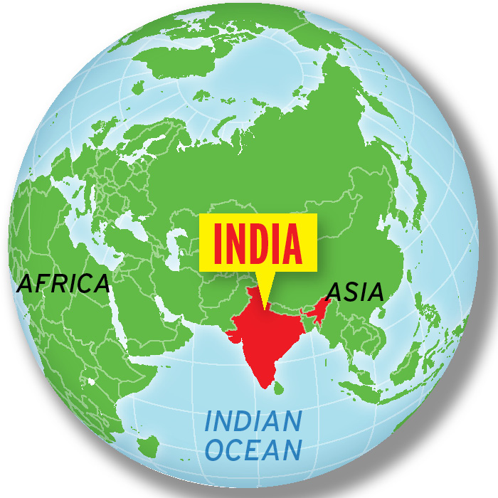 World map highlighting India