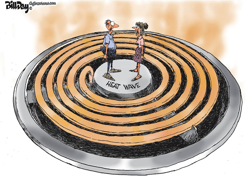 Comic of two people standing on a stove burner with text, "Heat Wave"